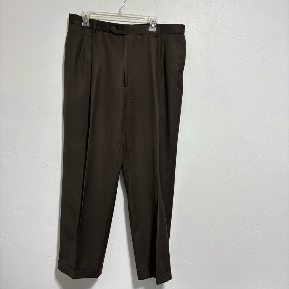 Austin Reed London England Men's Brown Dress Pants Cuffed Hem Pleated 38R